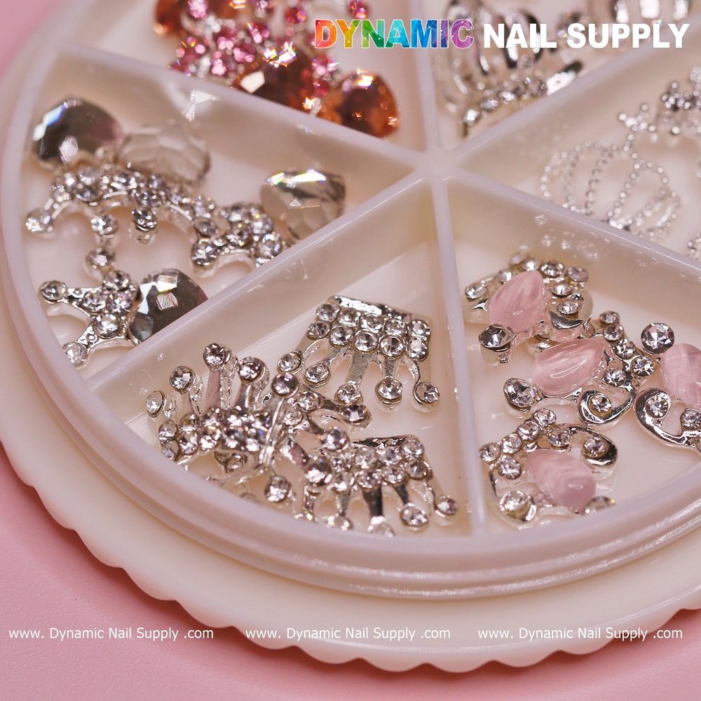 3D rhinestone crown nail charms set - 3