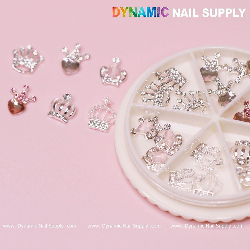 3D rhinestone crown nail charms set - 5