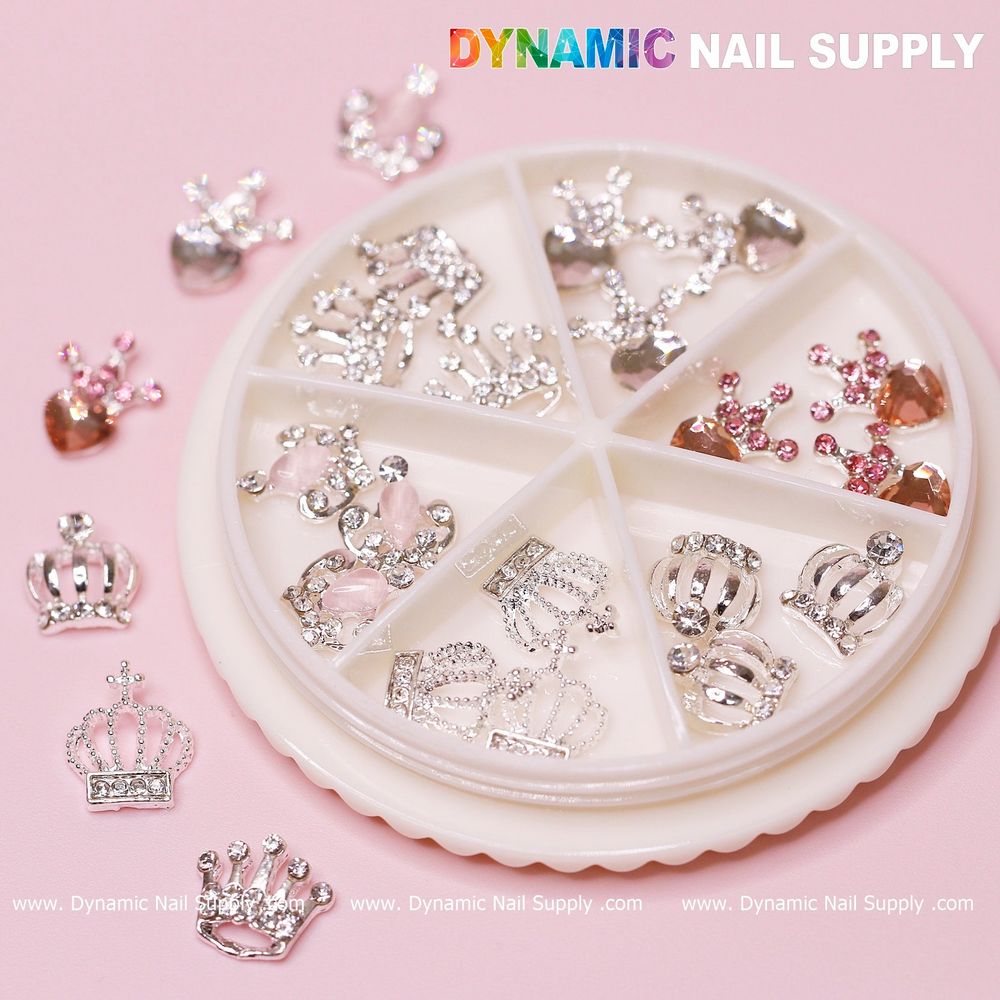 3D rhinestone crown nail charms set - 6